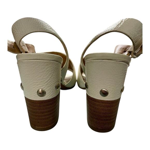 Marc Fisher Waleis Sandal Women Sz 8M Ivory Peep Toe Studded Block Heel Preppy - Picture 4 of 10
